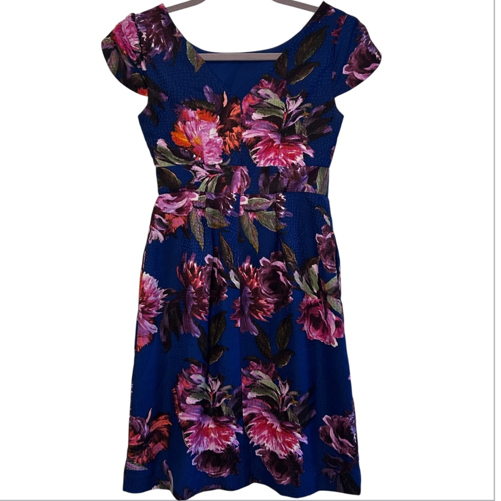 Anthropologie Moulinette Soeurs Rosado Blue Floral Fit & Flare Womens Size 00P - Picture 3 of 8